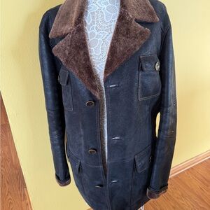 Men's Black and Brown Shearling Jacket